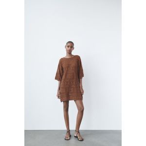 Zara V-BACK POINTELLE KNIT CROCHET DRESS